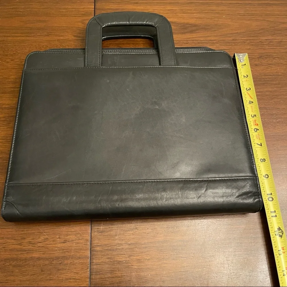 Vintage Monarch Luggage Briefcase Portfolio HIDE-AWAY HANDLES Black Leather Zips